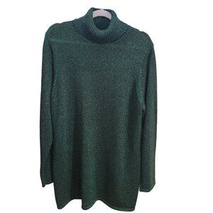 Jessica London Green Metallic Turtleneck Tunic Sweater Size 18/20